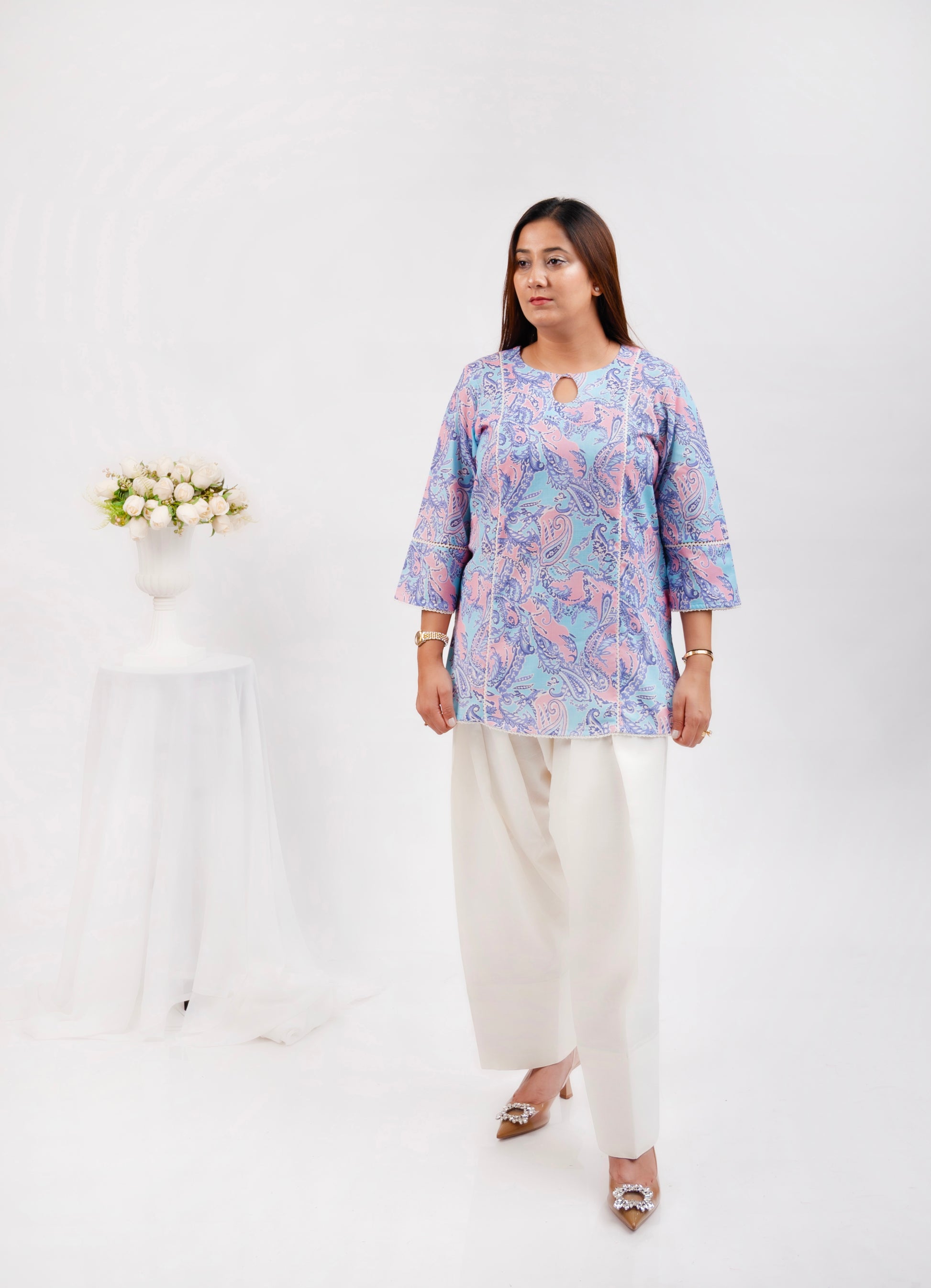 Cornflower blue Kurta with farsi salwar