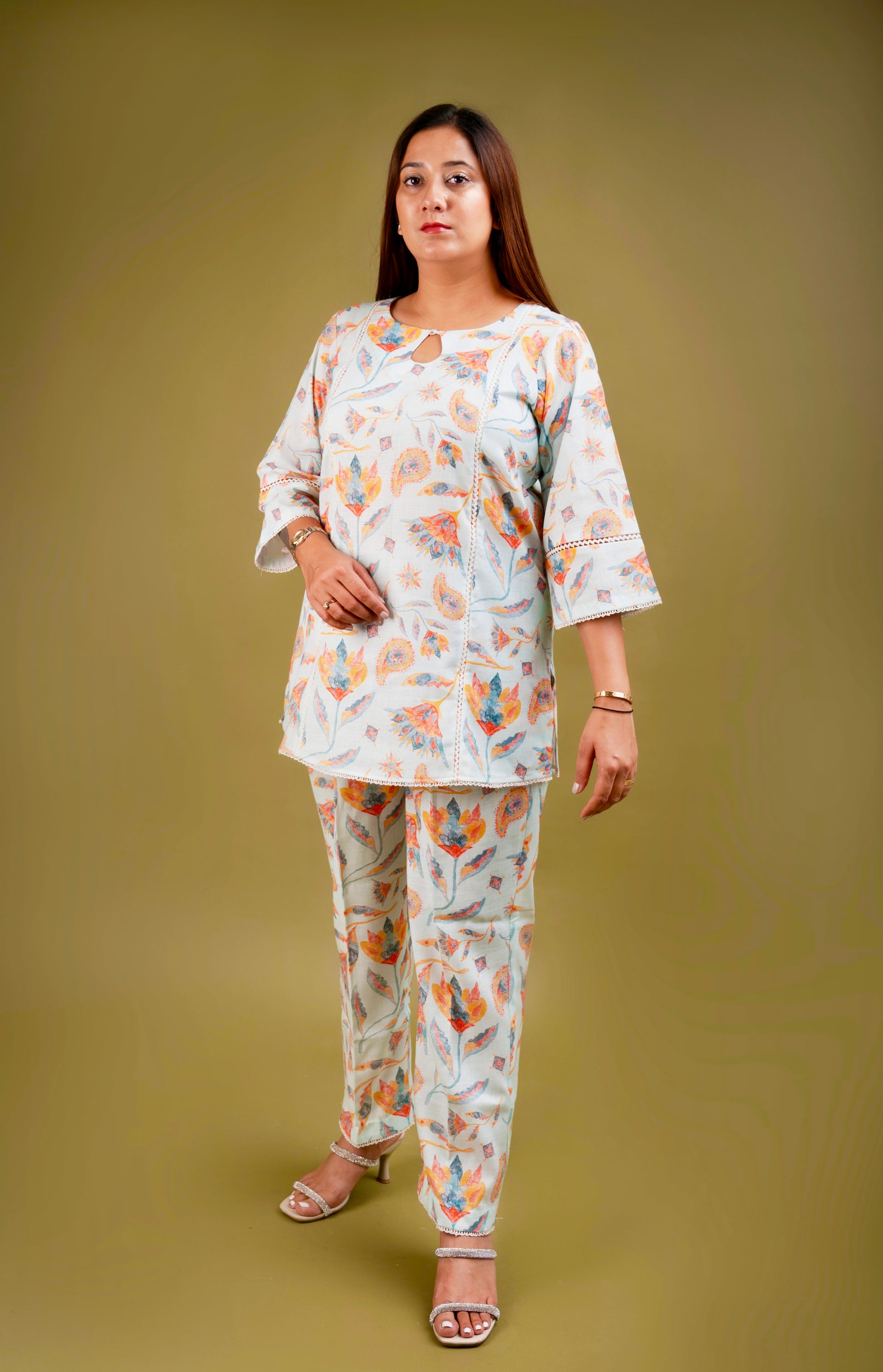 baby green Twilight bloom linen co-ord set baby green
