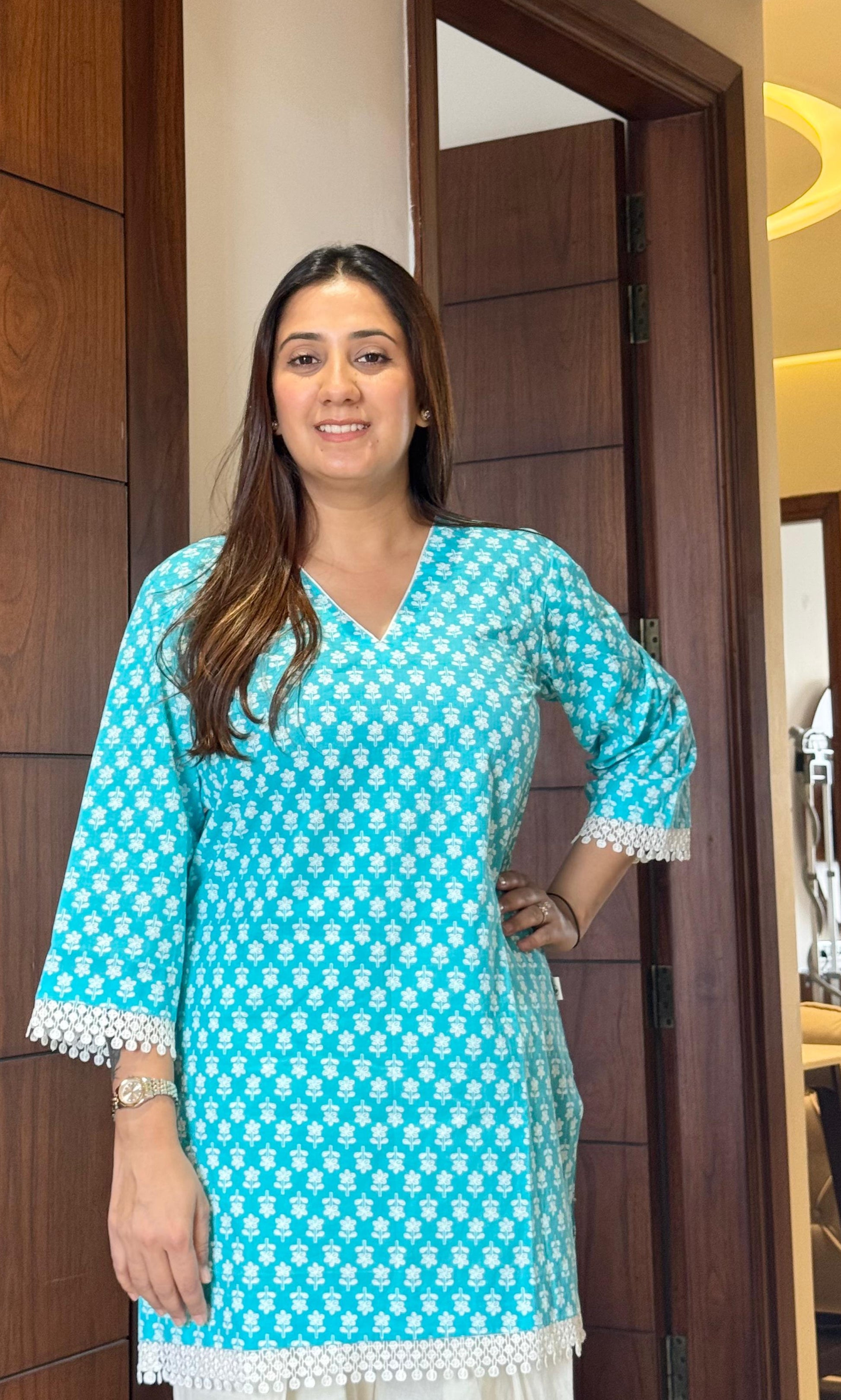 Turkish blue kurta with off-white farsi salwar