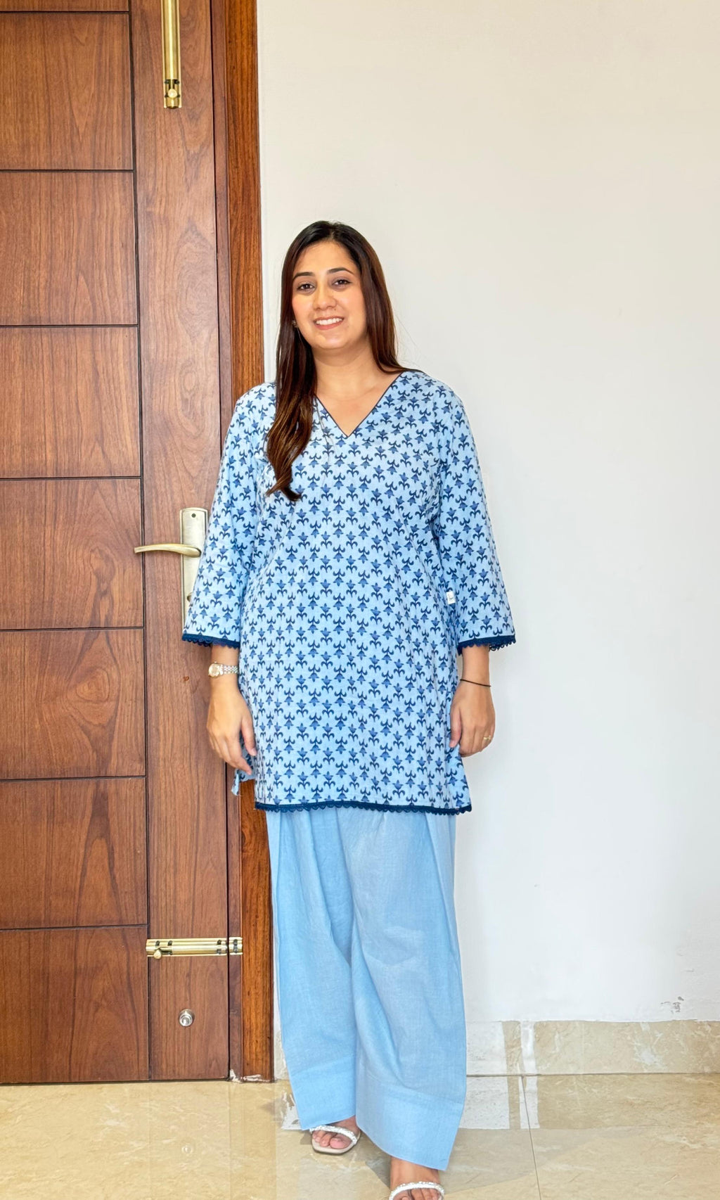 Sky blue kurta with farsi salwar
