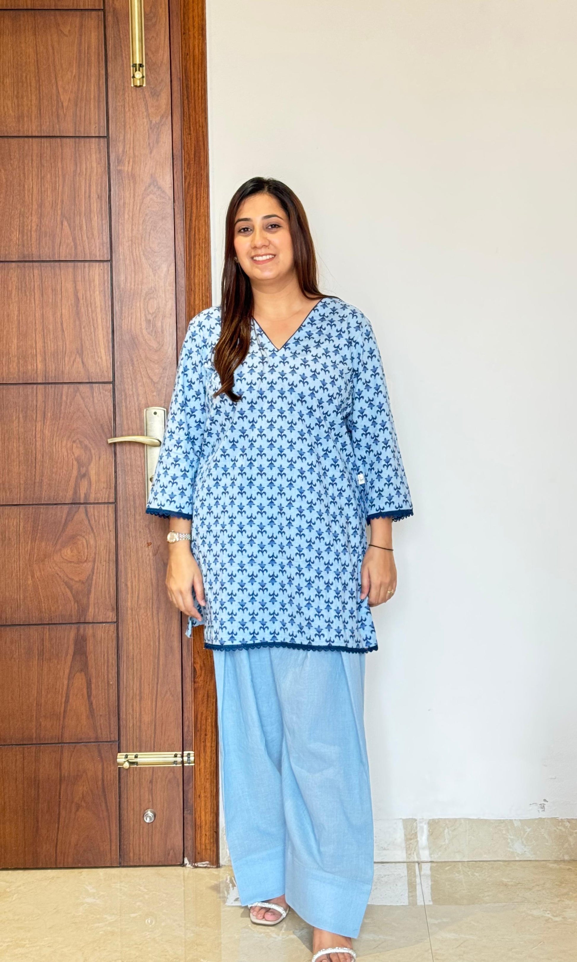 Sky blue kurta with farsi salwar
