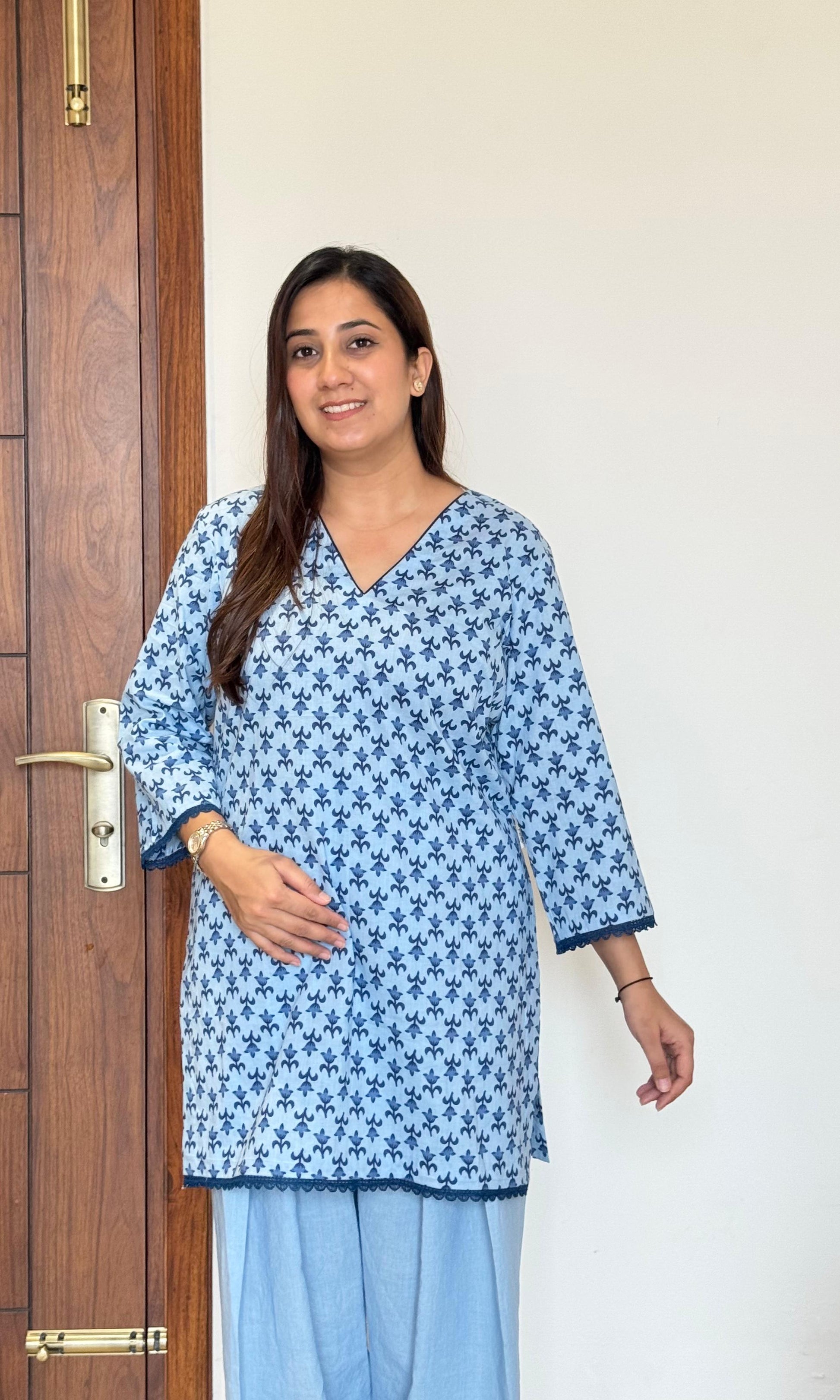 Sky blue kurta with farsi salwar