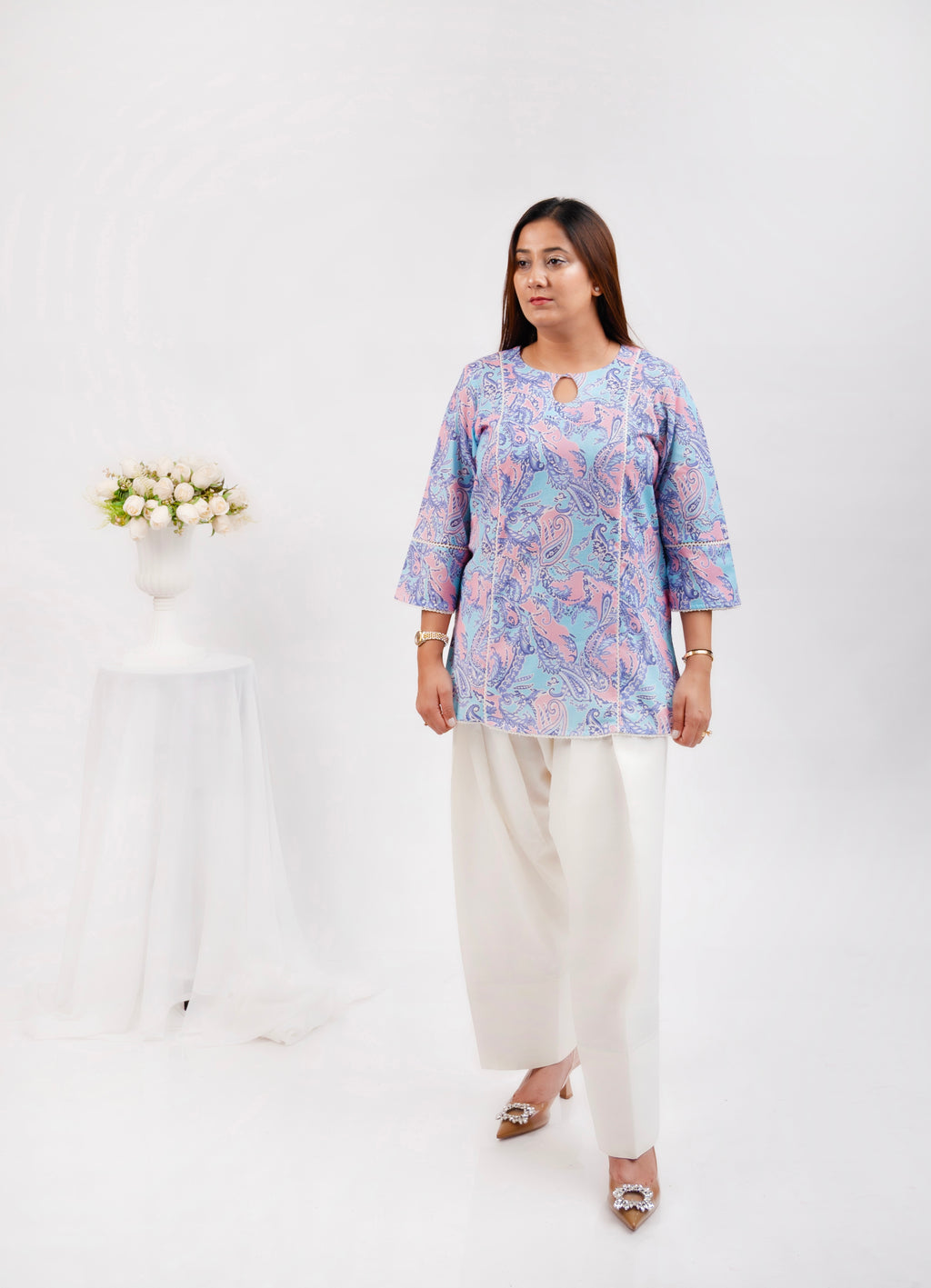 Cornflower blue Kurta with farsi salwar