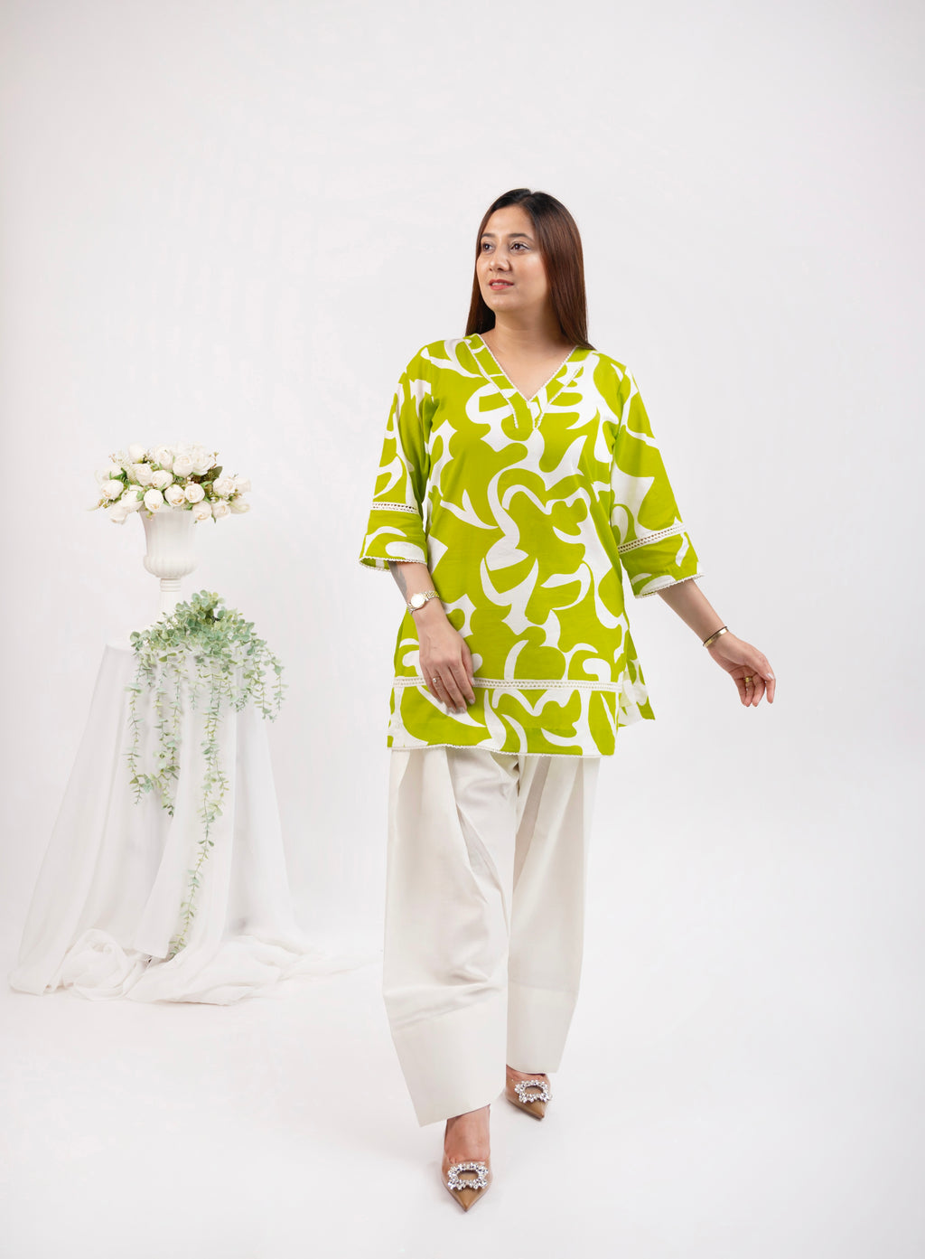 Lime Green Kurta with farsi salwar