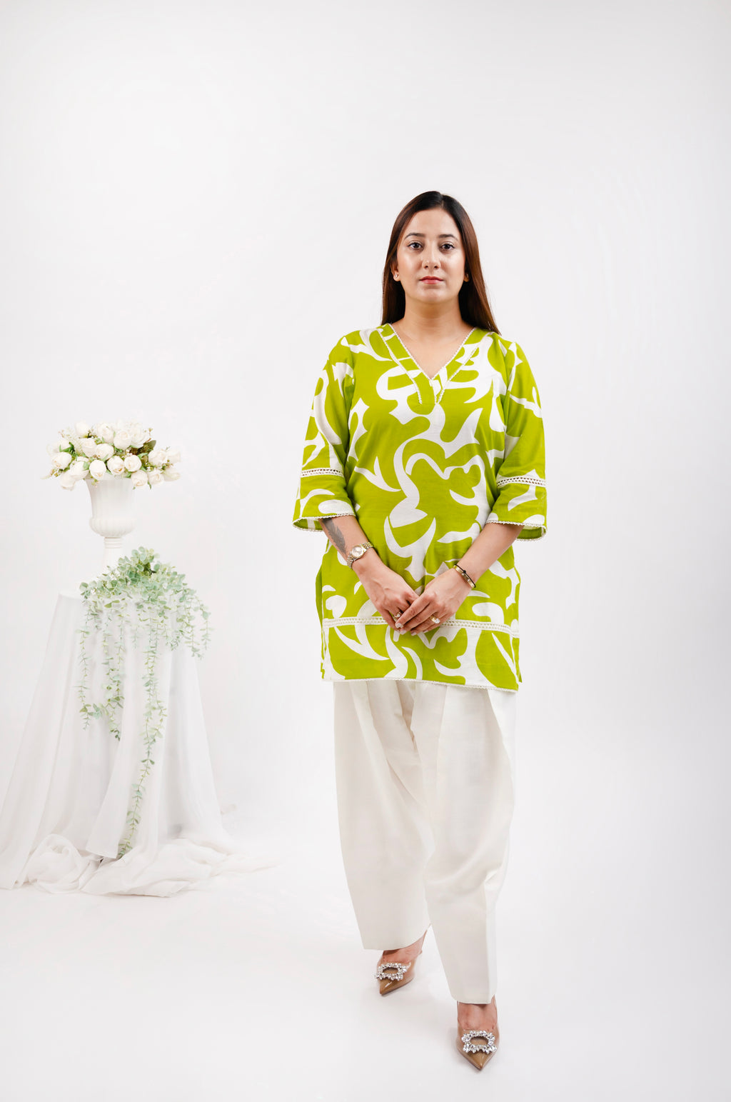 Lime Green Kurta with farsi salwar