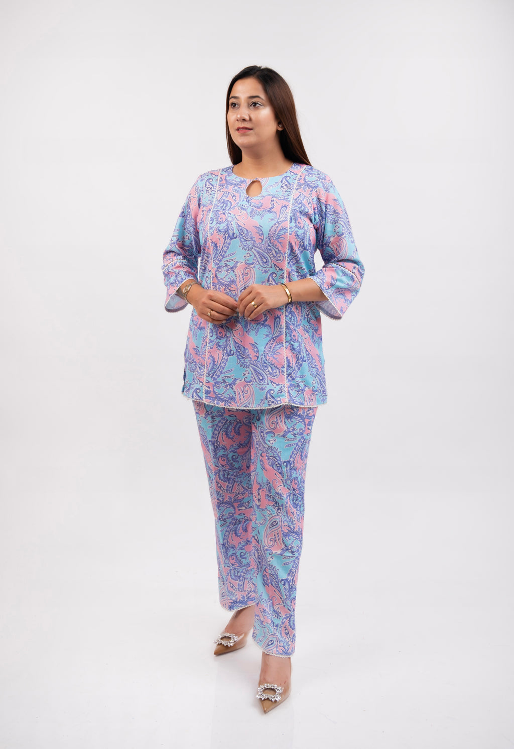 cornflower blue Twilight Bloom Linen Co-ord Set