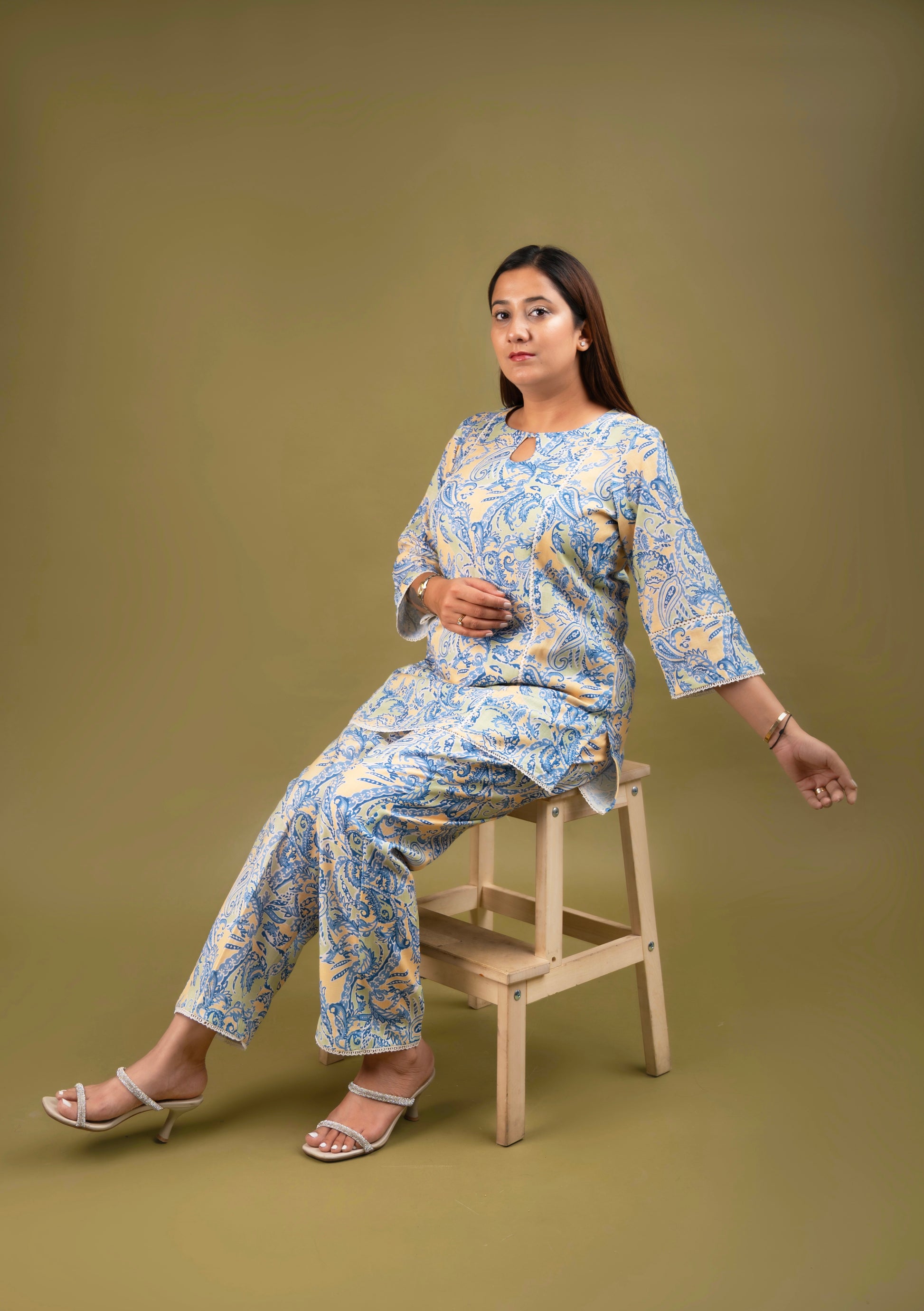 Spring blue Twilight bloom linen co-ord set