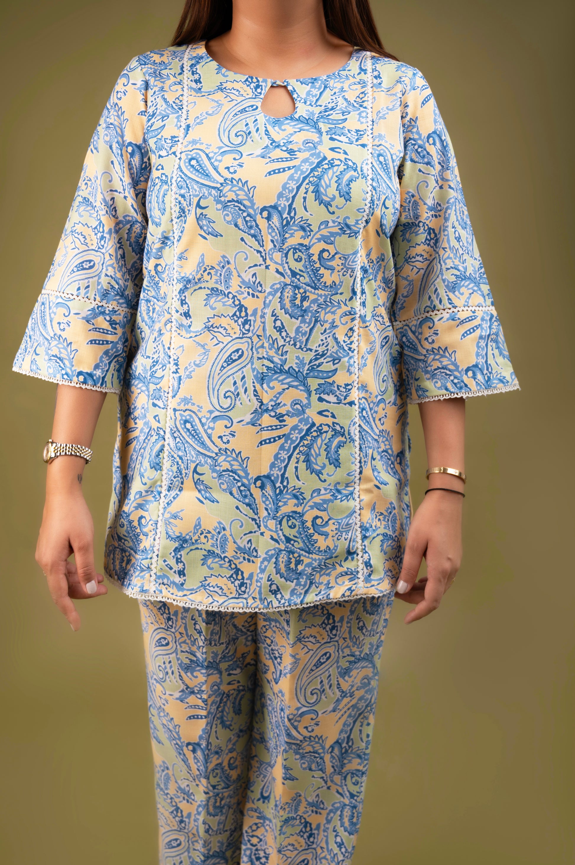 Spring blue Twilight bloom linen co-ord set