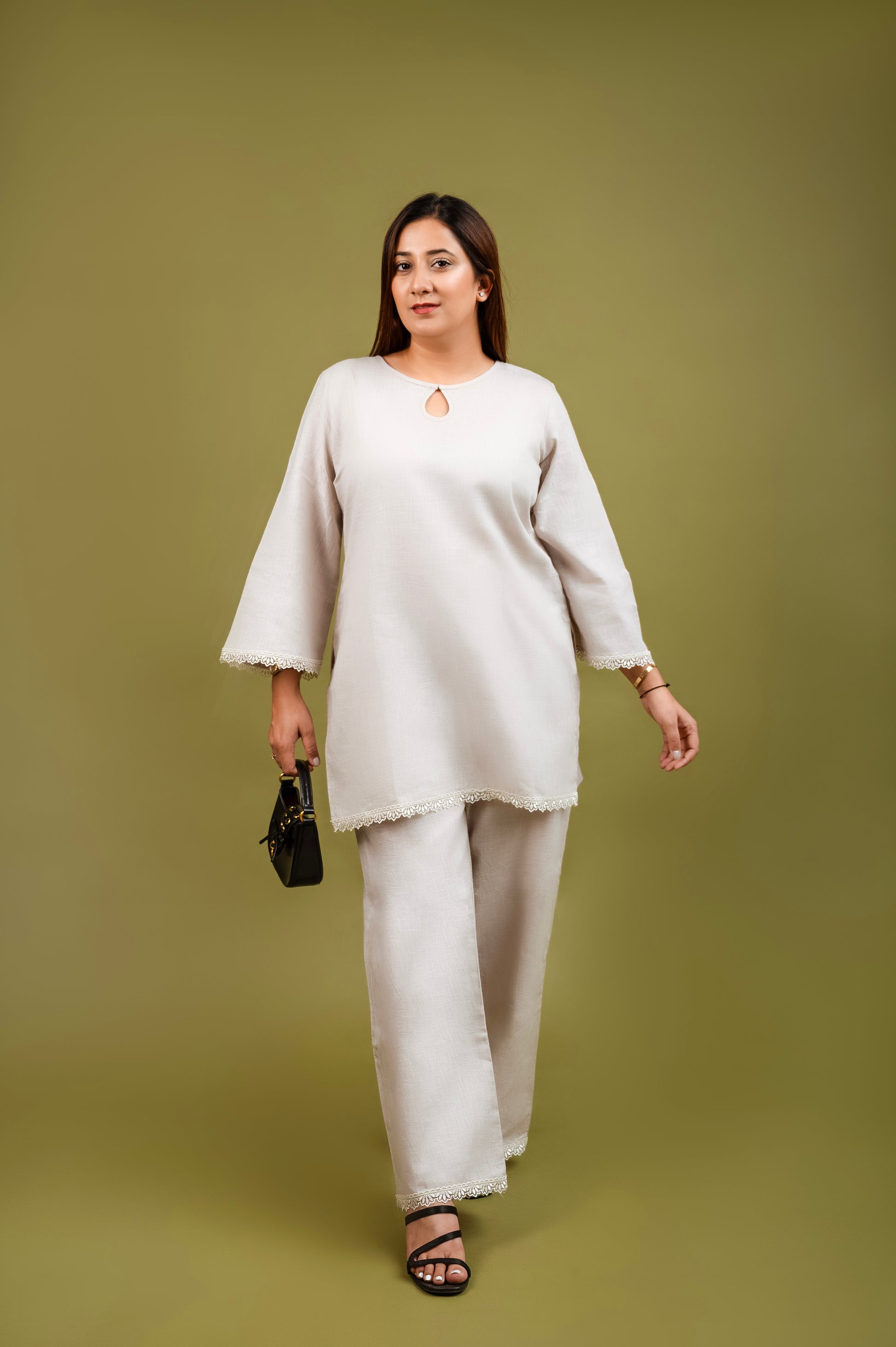 Smoke grey Abstract elegance cotton linen co-ord set